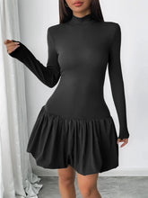 Mock Neck Long Sleeve Bubble Hem Dress